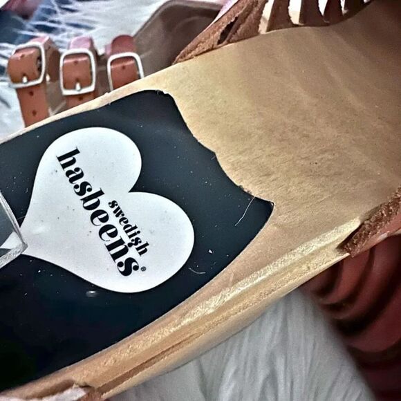 SWEDISH HASBEENS | Leather Sandals Clogs Wood Triple Ankle Strap | Size 40, US 9 - Picture 5 of 9